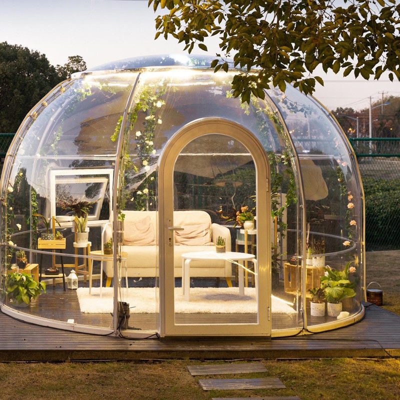PC Clear Dome House Buồng bong bóng ngoài trời với cửa sổ nhôm và đèn LED